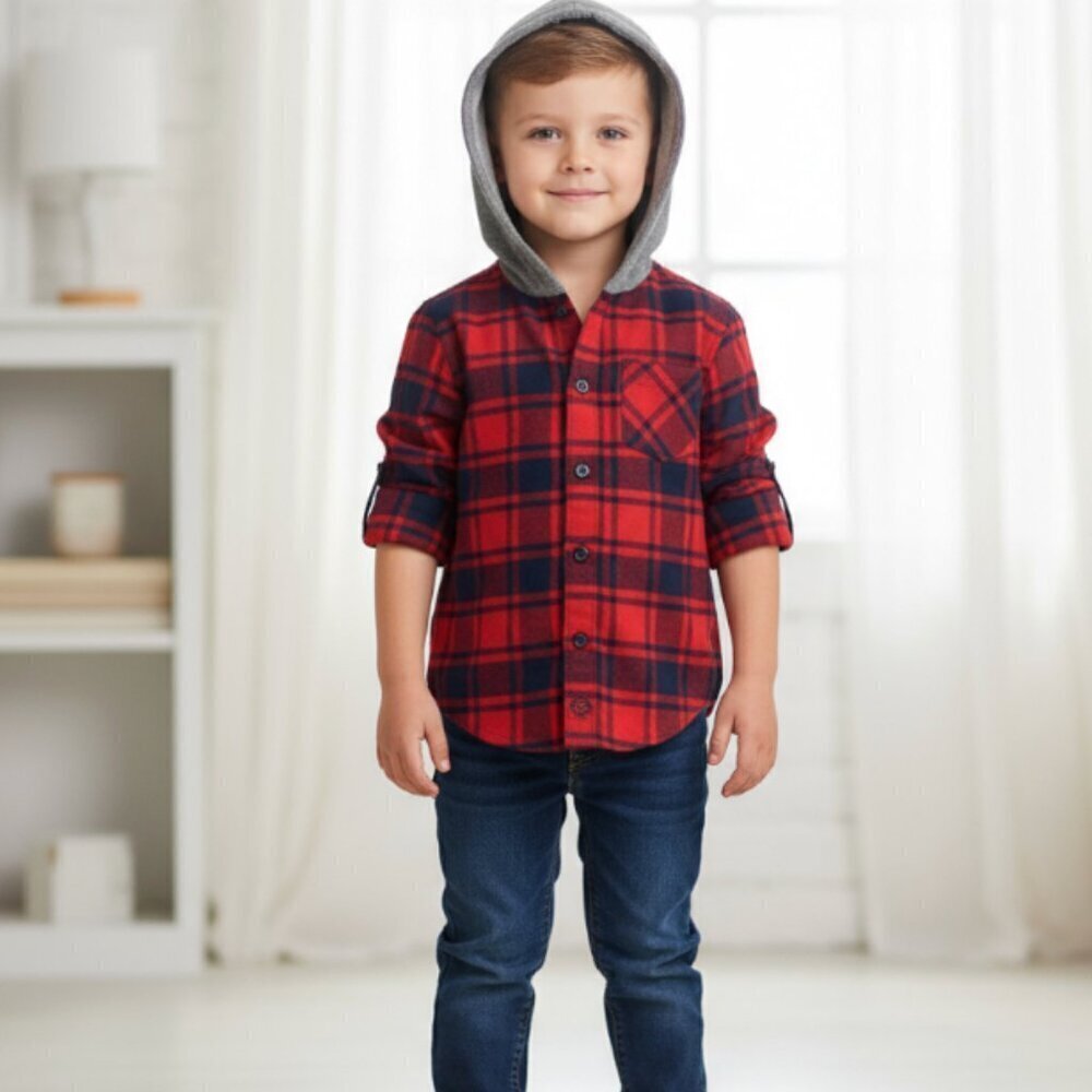 Andy & Evan Flannel Hooded Shirt Button Front Plaid Size 3T Brand New